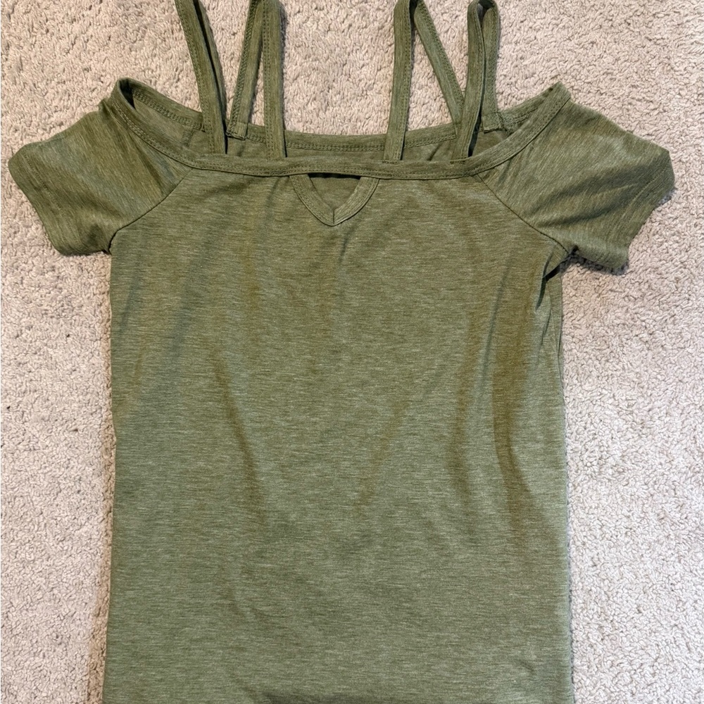 SHEIN Olive Green Strappy Short Sleeve Top